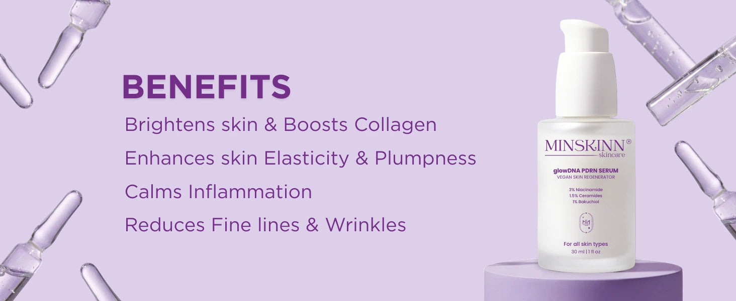 MINSKIN skincare serum bottle with benefits listed