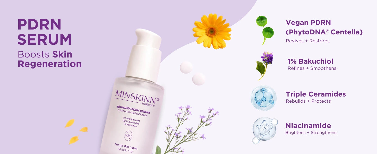 MINSKINN PDRN Serum bottle with floral elements